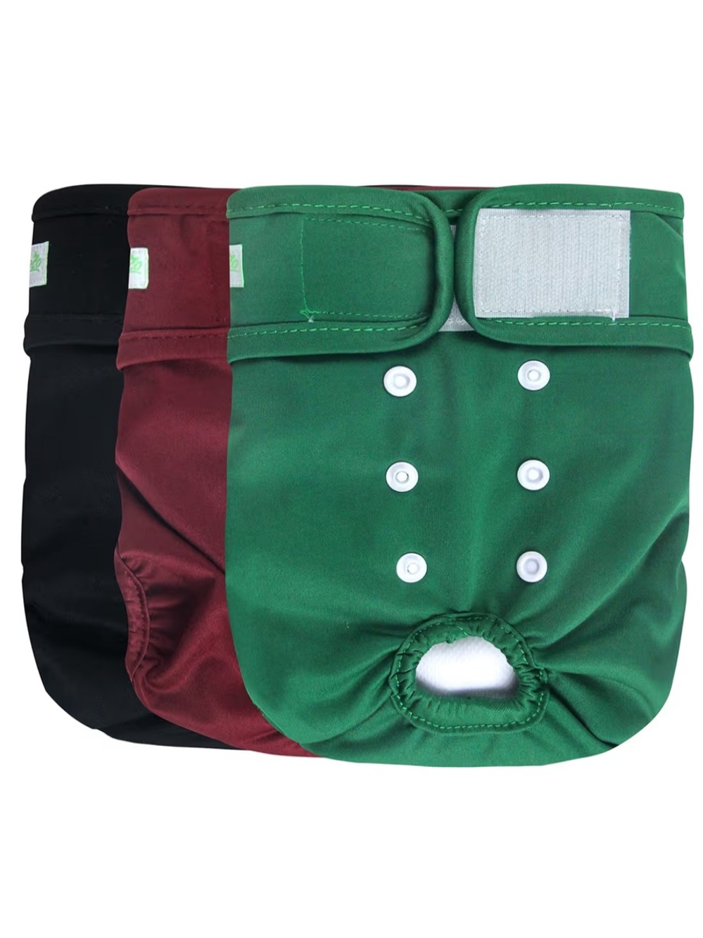 Reusable Kids Cloth Diapers - Green, Maroon & Black - Adjustable Snap & Velcro